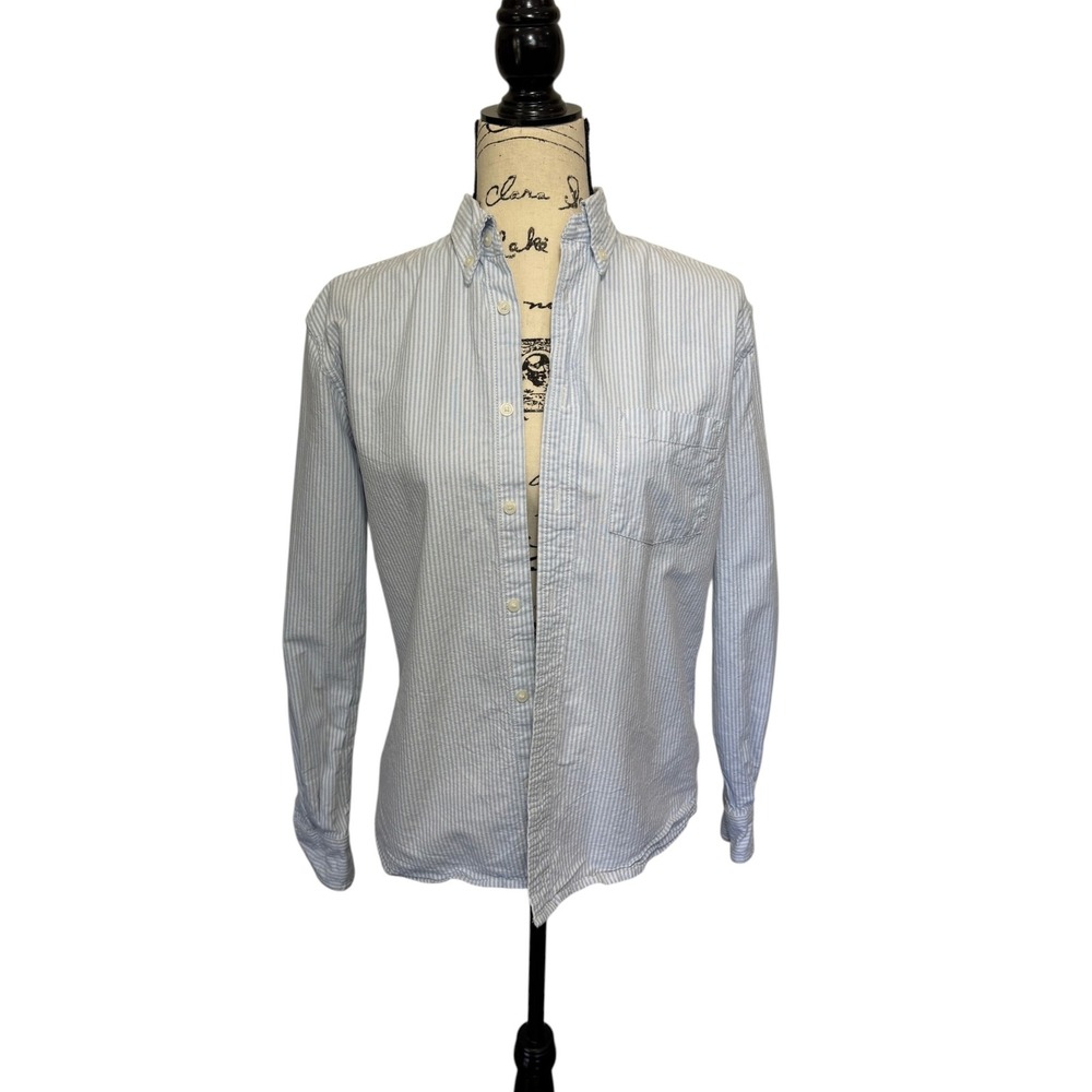 Brandy Melville Womens Blue Striped Oxfords Button‎ Down Shirt OS Preppy Cotton
